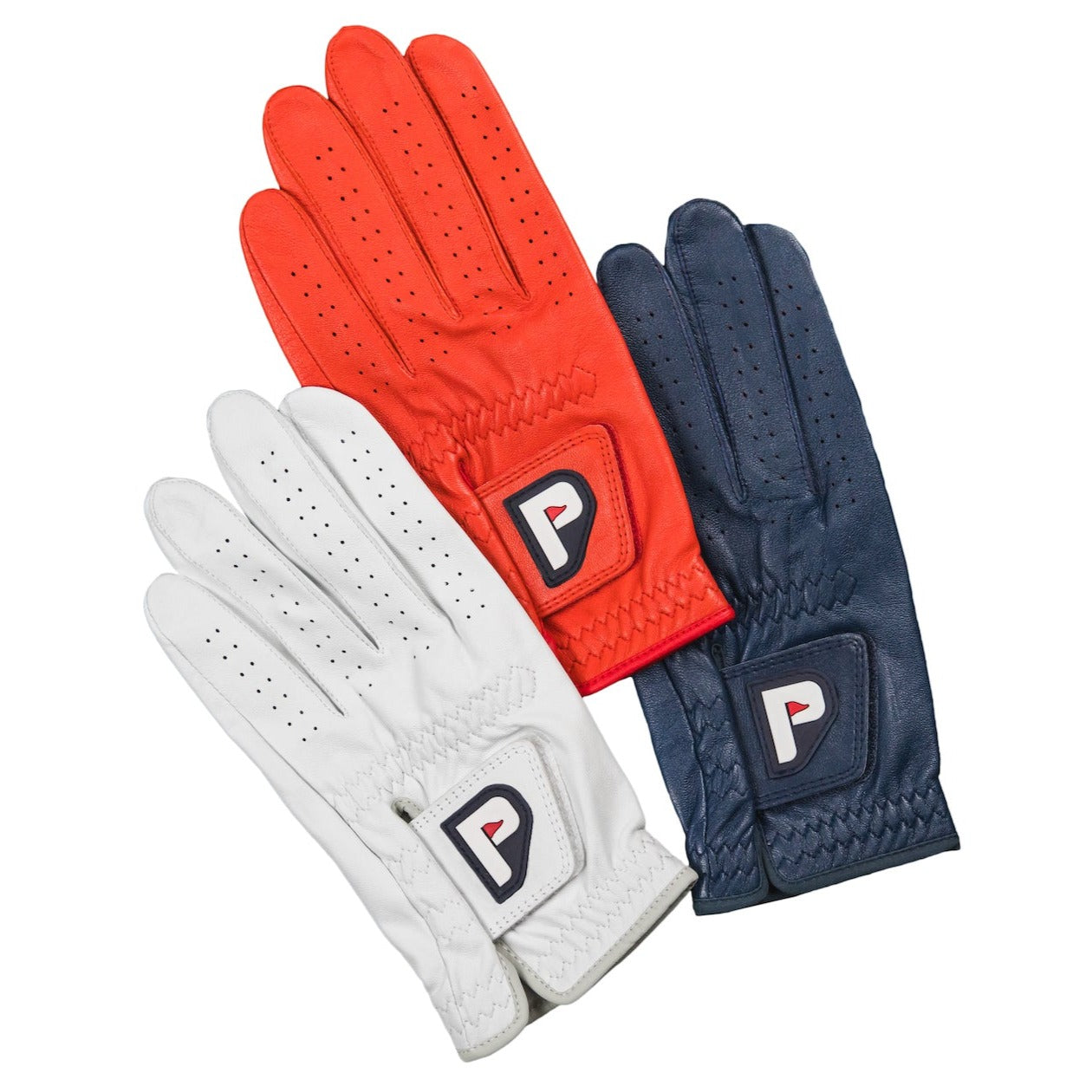 Gloves - 3-Pack, Men's Golf Gloves (Coral Red, Navy Blue and Pearl White)