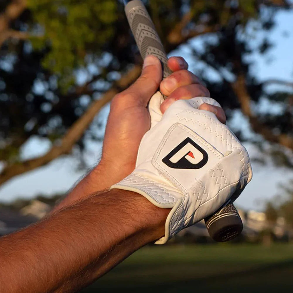 man wearing golf glove