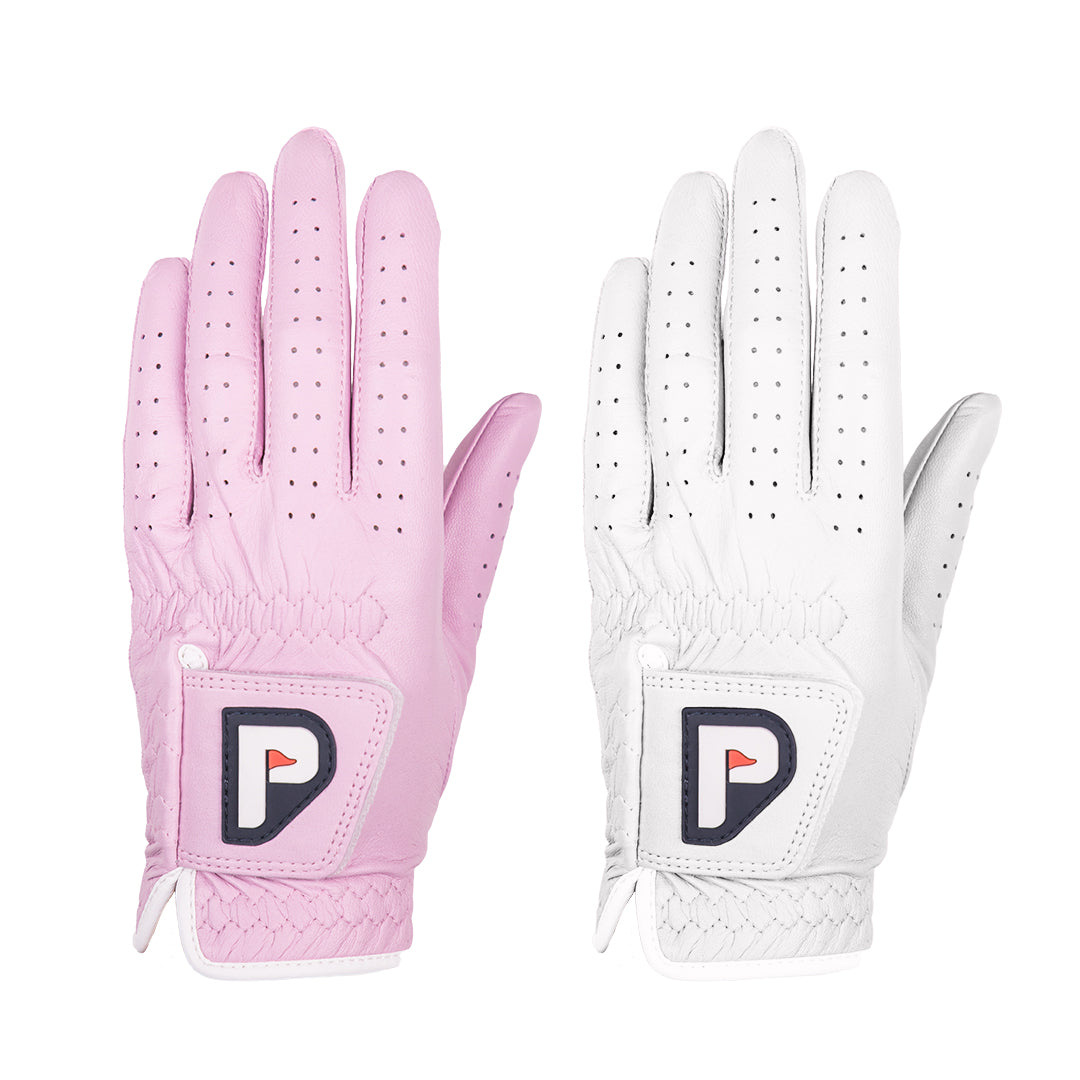 Ladies (2-Pack Pink and White) Cabretta Leather Performance Golf Gloves
